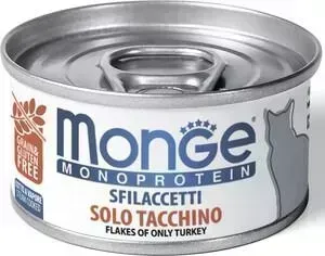 Консервы Monge Cat Monoprotein мясные хлопья для кошек из индейки 80 г