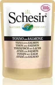 Пауч Schesir и для кошек, Тунец с Лососем, 100 г (132.С582)