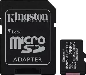 Карта памяти KINGSTON microSDXC 256Gb Canvas Select Plus (class 10/UHS-I/U1/100MB/s/SD- адаптер)