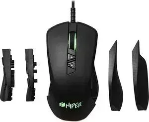 Мышь игровая Hiper Quantum QM-2 чёрная (USB, 9 кнопок, 6400 dpi, сменные панели)