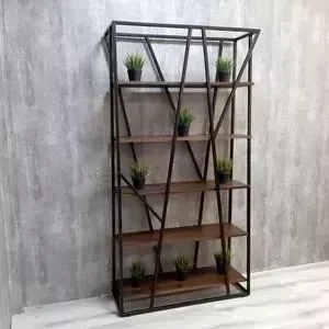 Стеллаж Akur Loft Stockton металлокаркас черный декор орех