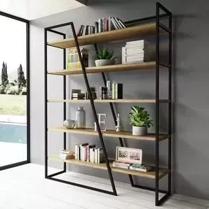 Стеллаж Akur Loft Oakland металлокаркас черный декор прозрачный лак