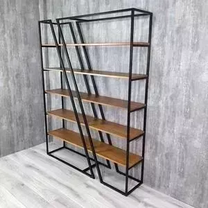 Стеллаж Akur Loft Portland 160 металлокаркас черный декор ольха
