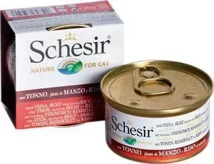 Консервы Schesir для кошек, ТУНЕЦ+ ГОВЯДИНА+РИС, 85 г (132.С176)