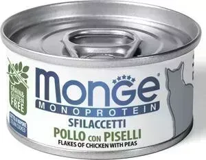Консервы Monge Cat Monoprotein мясные хлопья для кошек из курицы с горошком 80 г