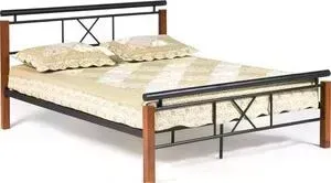 Кровать TetChair Eunis (AT-9220) wood slat base дерево гевея/металл 160x200 (Queen bed) красный дуб/черный