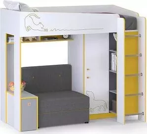 Кровать двухъярусная Моби Альфа -чердак с диванным блоком солнечный свет 80x190 сборка