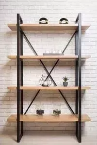 Стеллаж Akur Loft Frisco металлокаркас черный декор прозрачный лак