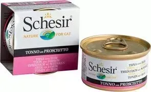 Консервы Schesir для кошек,ТУНЕЦ+ВЕТЧИНА, 85 г (132.С140)