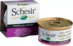 Консервы Schesir для кошек, ТУНЕЦ+ГОВЯДИНА, 85 г (132.С141)