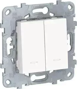 Переключатель Schneider Electric двухклавишный с подсветкой Unica New NU521318N