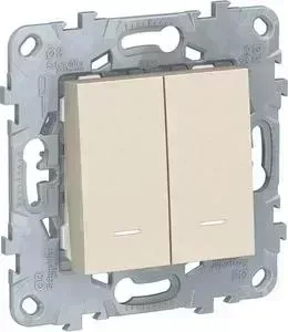 Переключатель Schneider Electric двухклавишный с подсветкой Unica New NU521344N