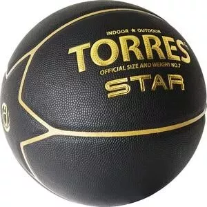 Мяч баскетбольный TORRES Star B32317, р.7, 7 панел., ПУ-композит, нейлон. корд, бут.кам., черно-золотой