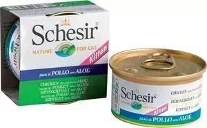 Консервы Schesir для котят, ЦЫПЛЁНОК+АЛОЕ, 85 г (132.С185)