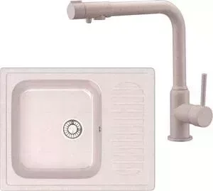 Мойка кухонная и смеситель Glanz и смеситель JL-015-33 бежевый, с сифоном (JL-015-33, 13044-4)