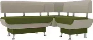 Кухонный угловой диван АртМебель Альфа микровельвет зеленый бежевый правый угол