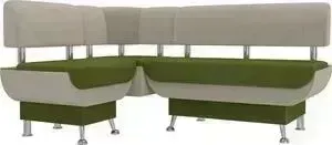 Кухонный угловой диван АртМебель Альфа микровельвет зеленый бежевый левый угол
