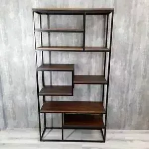 Стеллаж Akur Loft Arington металлокаркас черный декор орех