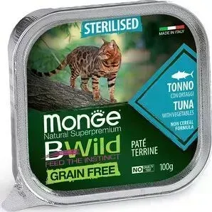 Консервы Monge Cat BWild GRAIN FREE беззерновые из тунца с овощами для стерилизованных кошек 100 г