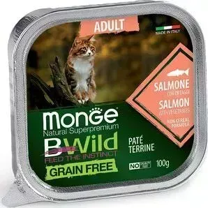 Консервы Monge Cat BWild GRAIN FREE беззерновые из лосося с овощами для взрослых кошек 100 г