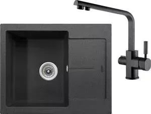 Мойка кухонная и смеситель KAISER и смеситель KGMK-6250 Black Pearl черный мрамор (KGMK-6250-BP, 40144-2)
