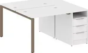 Стол RIVA с тумбой Metal System на П-образном металлокаркасе БП.РС-СТП-2.1 белый/мокко металл 141,2x147,5x75