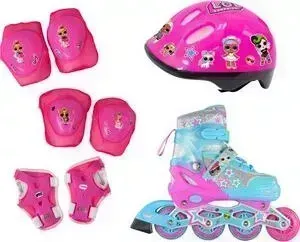 Коньки роликовые 1TOY Роликовые коньки LOL, PU колеса со светом, в комплекте с защитой и шлемом, S (30-33)