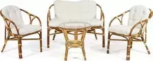 Комплект TetChair (стол круглый со стеклом+2 кресла + диван) Rondo eco skin с подушками Natural (натуральный)