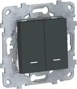 Переключатель Schneider Electric двухклавишный с подсветкой Unica New NU521354N