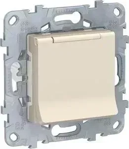 Розетка Schneider Electric Unica New с/з со шторками, с крышкой 16A 250V NU503744TA