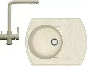 Мойка кухонная Ganza G-025 со смесителем GN-08 c подключением к фильтру, бежевый