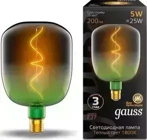 Лампа GAUSS светодиодная филаментная E27 5W 1800K зеленая 1009802105