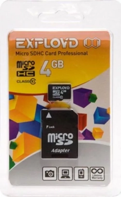 Карта памяти  Exployd MicroSDHC 4GB Class10 (+ адаптер SD)