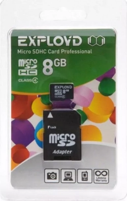 Карта памяти  Exployd MicroSDHC 8GB Class4 (+ адаптер SD)