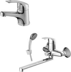 Комплект смесителей Decoroom для раковины и ванны, с душем, хром (DR71011, DR71043)