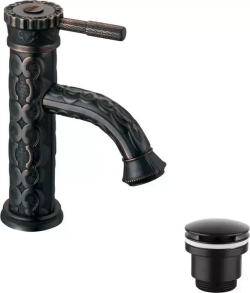 Смеситель для раковины LEMARK Jasmine с донным клапаном, черный (LM6606ORB, LM8500BL)