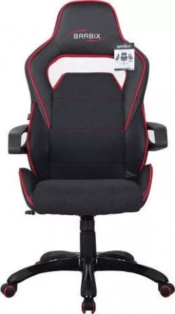 Кресло офисное Brabix компьютерное Nitro GM-001 ткань, экокожа, черное, вставки красные 531816