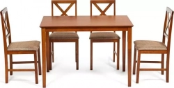 Обеденная группа TetChair Хадсон (стол + 4 стула)/ Hudson Dining Set дерево гевея/ мдф Espresso ткань коричнево-золотая (1505-9)