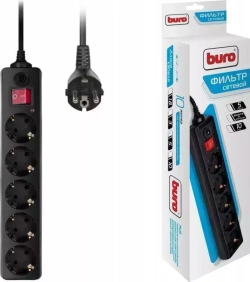Сетевой фильтр BURO 500SH-5-B 5м, 5 розеток, черный
