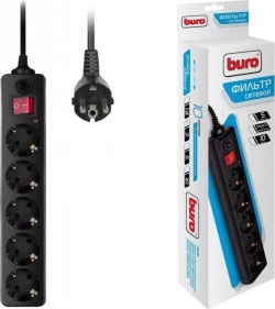 Сетевой фильтр BURO 500SH-3-B 3м, 5 розеток, черный