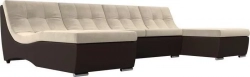 Диван АртМебель П-образный модульный диван Монреаль микровельвет бежевый экокожа коричневый