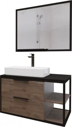 Мебель для ванной GROSSMAN Лофт 90 с двумя ящиками, веллингтон/черный