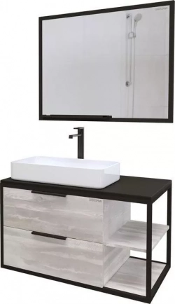 Мебель для ванной GROSSMAN Лофт 90 с двумя ящиками, шанико/черный