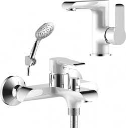 Комплект смесителей Rossinka Silvermix для раковины и ванны, с душем, белый/хром (W35-31, W35-11)