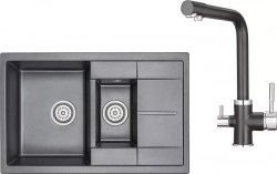 Мойка кухонная Granula и смеситель GR-7802, GR-2015 черный