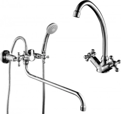 Комплект смесителей Rossinka Silvermix для раковины и ванны, с душем, хром (G02-84, G02-62)