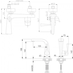 Комплект смесителей Rossinka Silvermix для раковины и ванны, с душем, хром (RS34-31, RS34-12U)