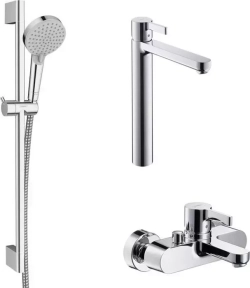 Комплект смесителей Hansgrohe Metris S с душевым гарнитуром, хром (31460000, 31022000, 26275000)