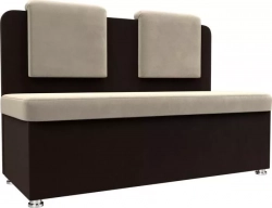 Кухонный прямой диван АртМебель Маккон 2-х местный микровельвет бежевый/коричневый