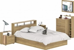 Комплект мебели СВК Камелия спальня № 5 кровать 140х200, комод с зеркалом, две тумбы, дуб сонома (1024059)